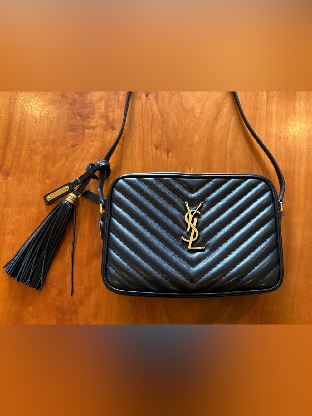 Saint Laurent Black Leather Crossbody Camera Bag with Gold Accents